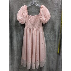 Fairycore Midi Dress Women Medium Milkmaid Smocked Flowy Floral Coquette